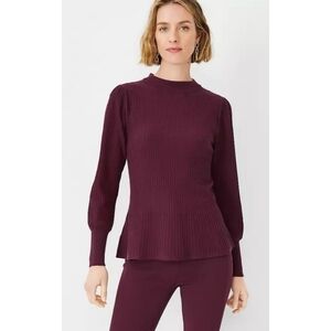 Ann Taylor burgundy ribbed peplum sweater top